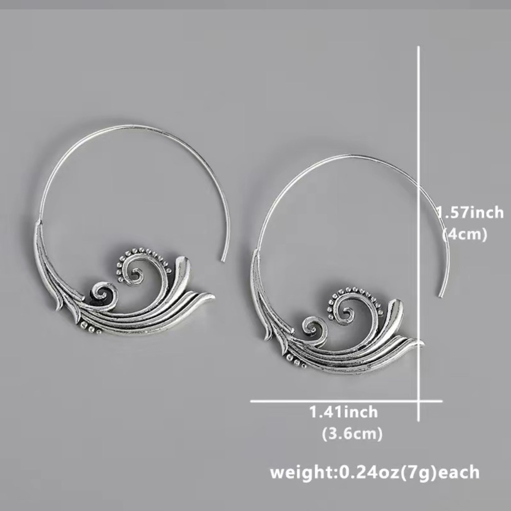 Exquisite Silver Hoop Embellished With Delicate Carved Leaf Vintage Hoops - Picture 3 of 6